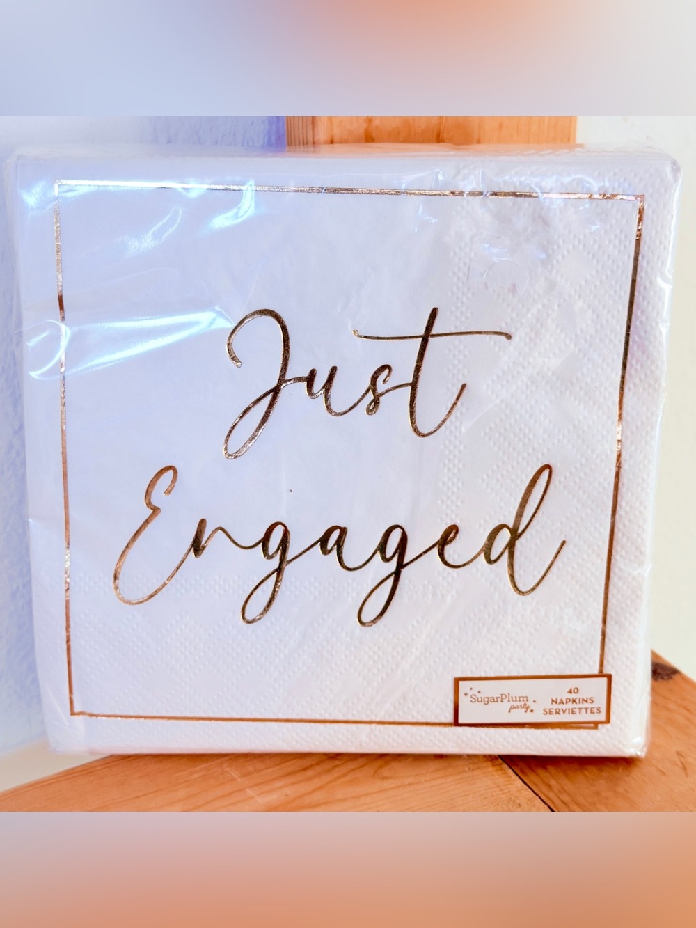 NWT SugarPlum Party Just Engaged Napkins White Gold Foil 40 Ct Bridal Shower